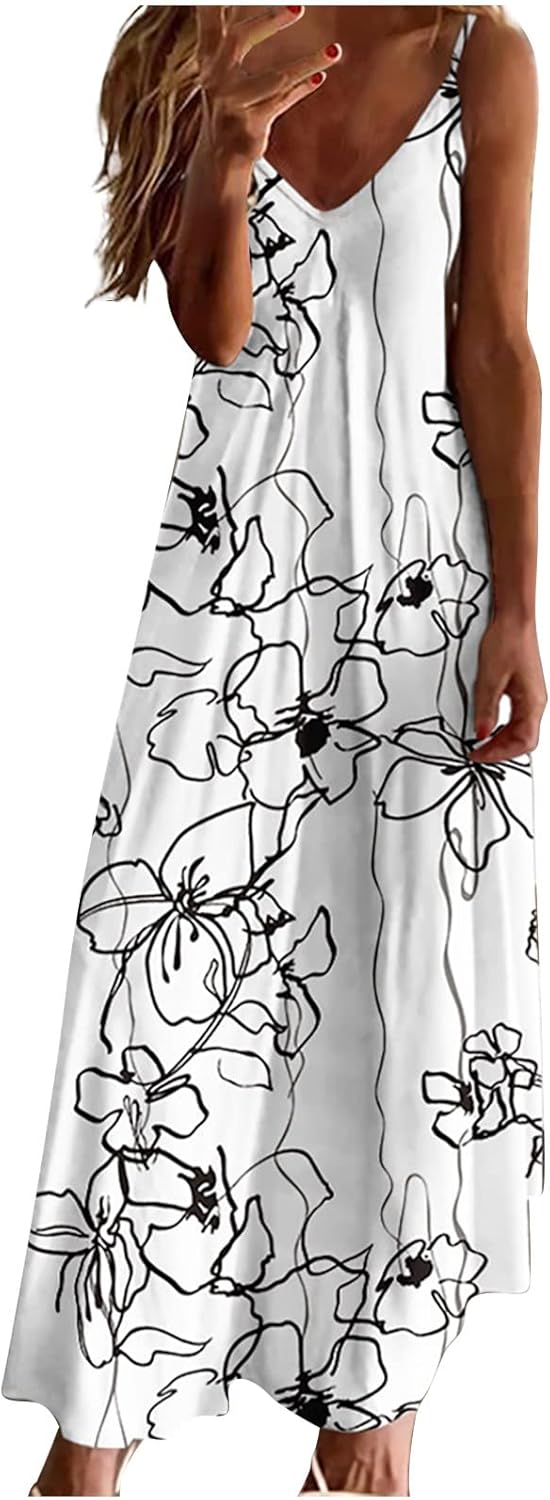 Ceboyel Women Floral Spaghetti Strap Sundress Casual Summer Long Maxi Dress Vneck Sexy Boho Dresses Trendy Beach Clothes 2024