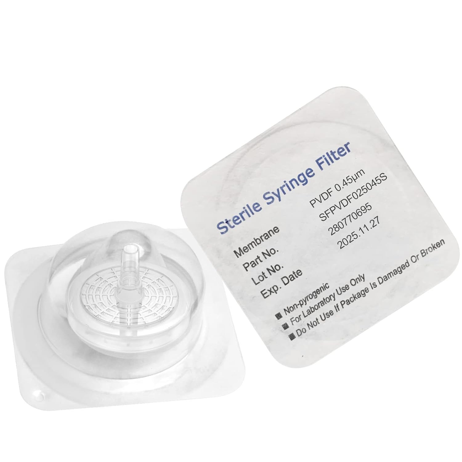 Sterile Syringe Filters PVDF 25 mm Diameter 0.45 um Pore Size Individually Packaged 10/pk by Biomed Scientific