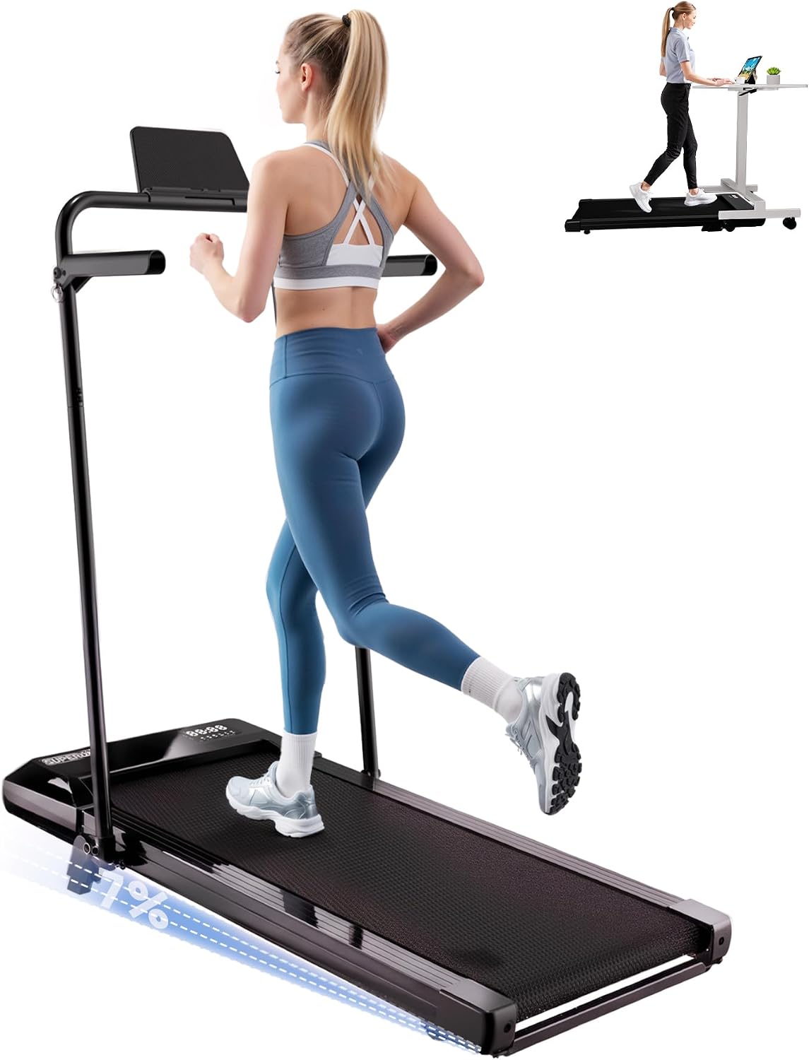 Superun Raceable 6%/10% Incline Walking Pad, 6-16km/h Foldable Treadmill