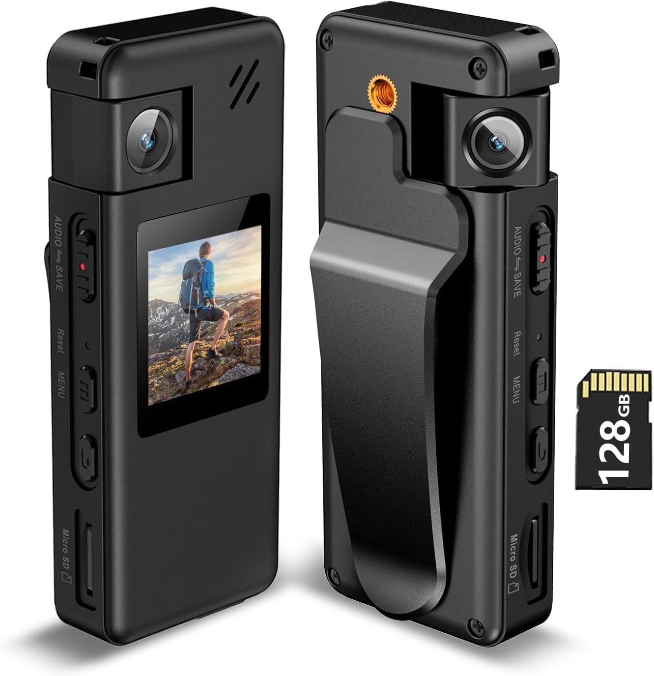 Hoestr A32 Body Camera 128G, Portable Body Cam with 180° Rotatable Lens and Motion Detection, 1080P Camcorder with Audio and Video Recording for Outdoors Sports Police Delivery Cycling Helmet