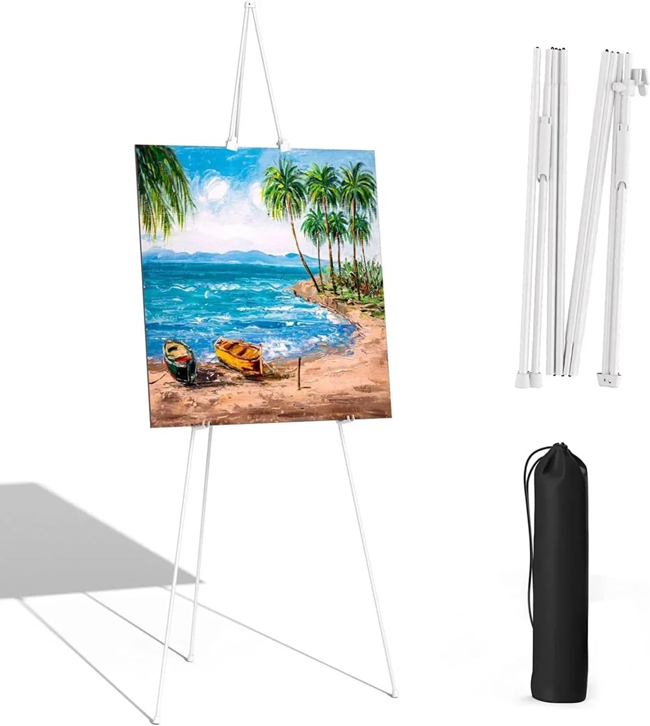 Hniuyun White Easel Stand for Wedding Sign & Poster, Collapsible Portable Easel Tripod,168cm Tall Adjustable Metal Display Stand for Display Show, Painting, Canvas