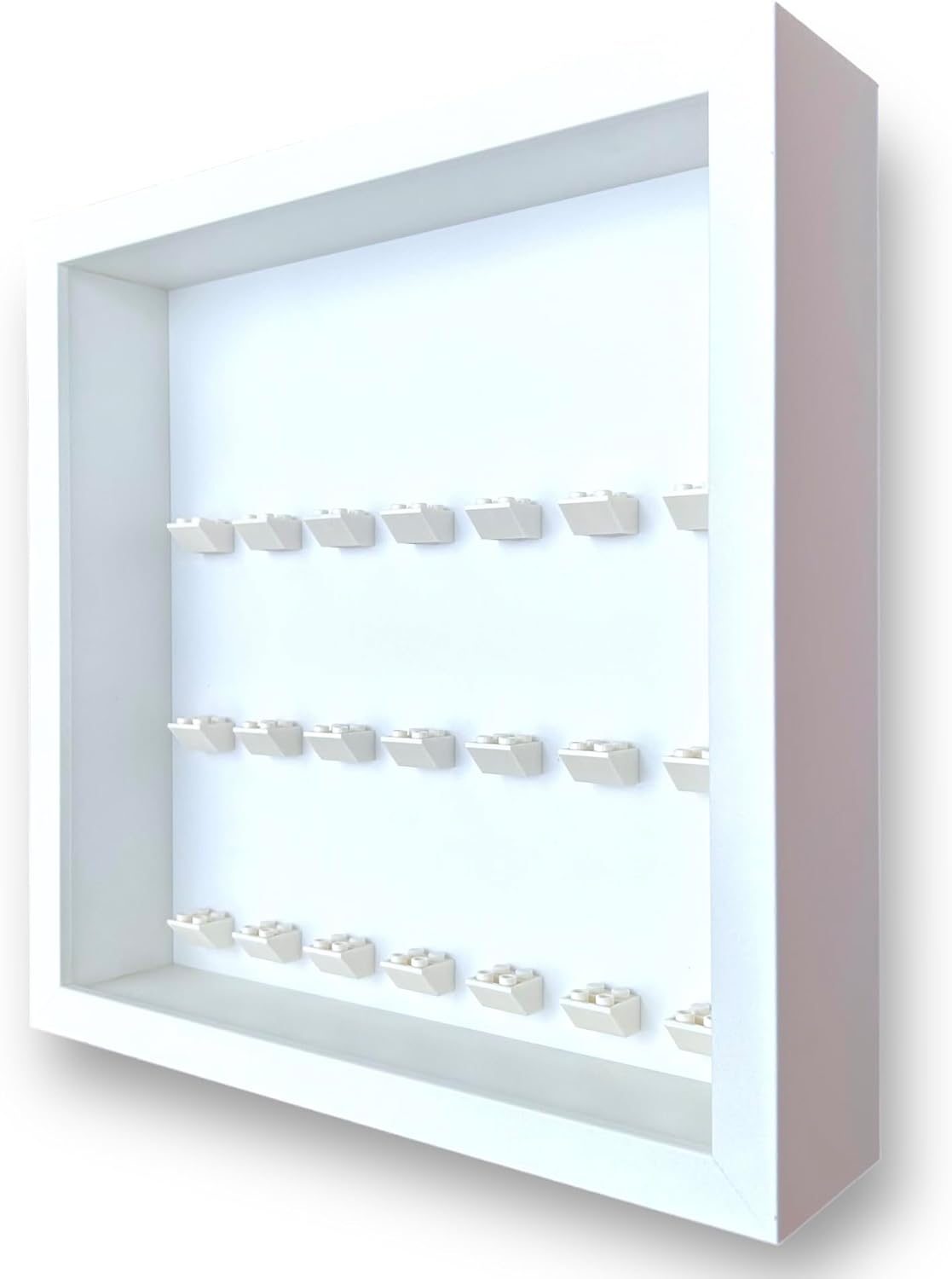 FRAMEPUNK Minifigure Display Case - for 21 LEGO Minifigures - Deep for accessories - Wall Mount or Free Stand - Removable Front - All White