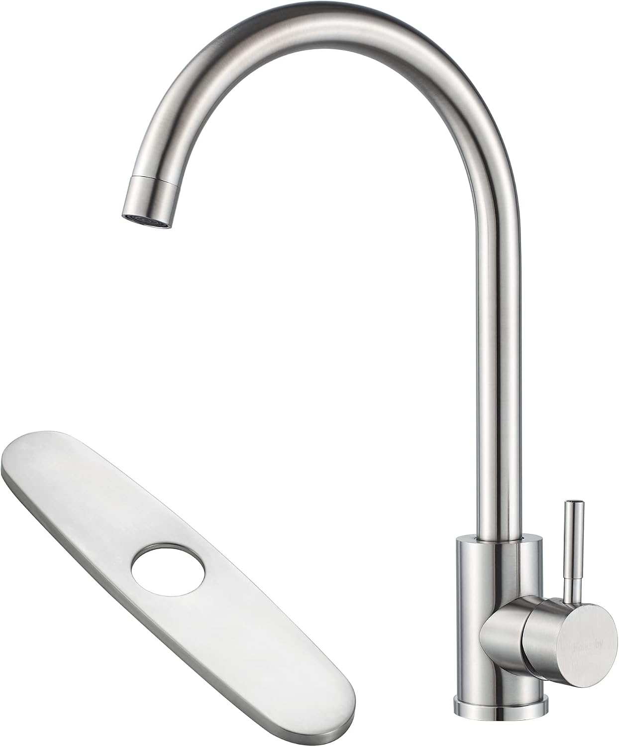 Single Handle Brushed Nickel Kitchen Sink Faucet High Arc Single Hole Kitchen Faucet with Deck Plate