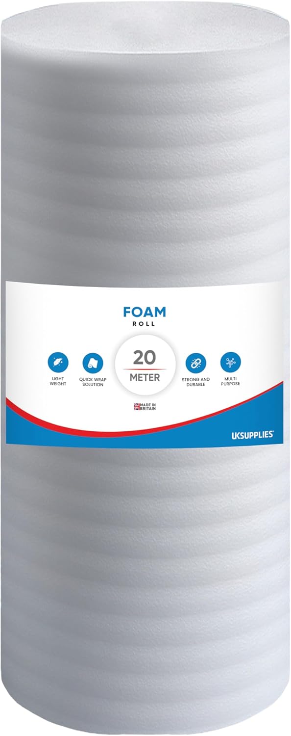 UK SUPPLIES LIMITED 500MM (10M 20M 50M) Protective Foam Wrap Roll Soft Moisture-Resistant Packing Foam for Moving & Storage Cushioning for Fragile Items & Delicate Surfaces, 500MM x 20M