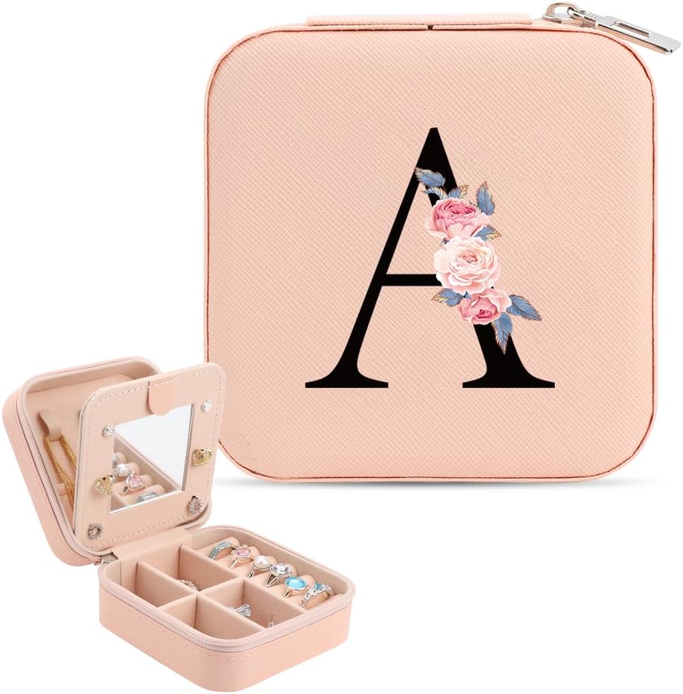 WALLFID Girls' Jewelry Box - Small Travel Storage Box with Mirror, Birthday Gift for Girls