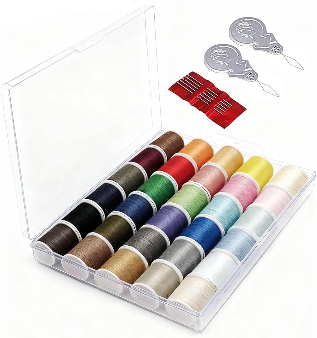 30 Color Polyester Sewing Thread Set, Cotton Thread, 45m/50yds per Roll, for Hand and Machine Sewing, Includes Black and White