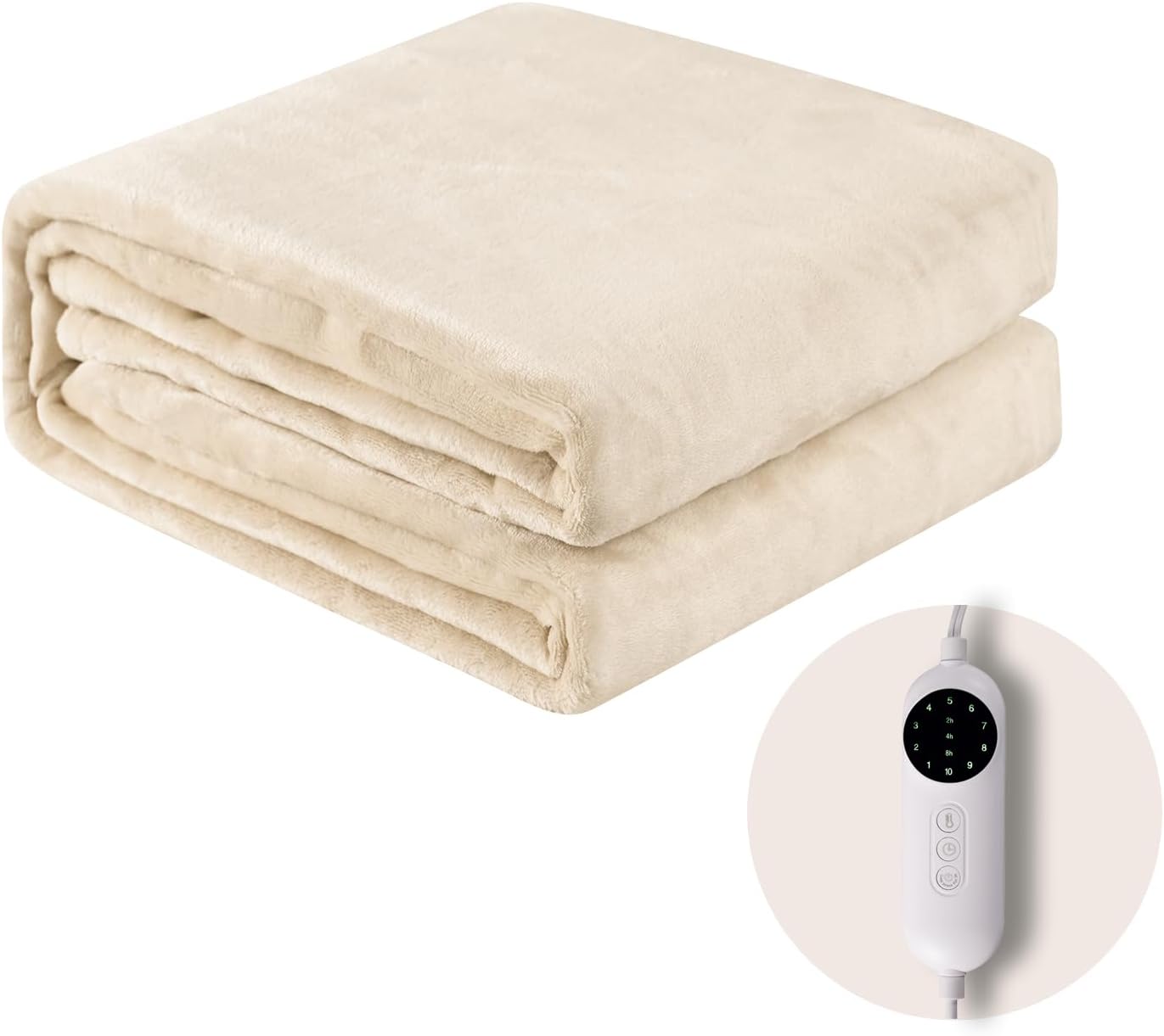 Heated Blanket Twin Size, Cozy Plush Warm Electric Blanket with 10 Heating Levels & 8 Hours Auto Off, Fast Heating, Machine Washable, ETL and FCC Certified, 62"x84" Beige