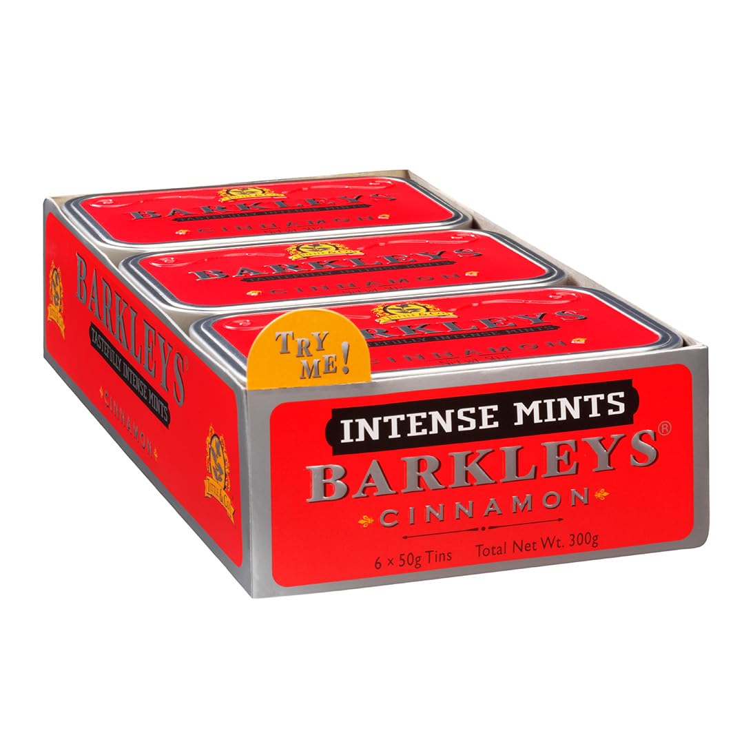 Barkleys Cinnamon Breath Mints -Strong Cool Cinnamon Candy, Breath Freshener, After Dinner Mints In Reusable Classic Travel Tins, Vegan, 6 Pack - 50 Count Each