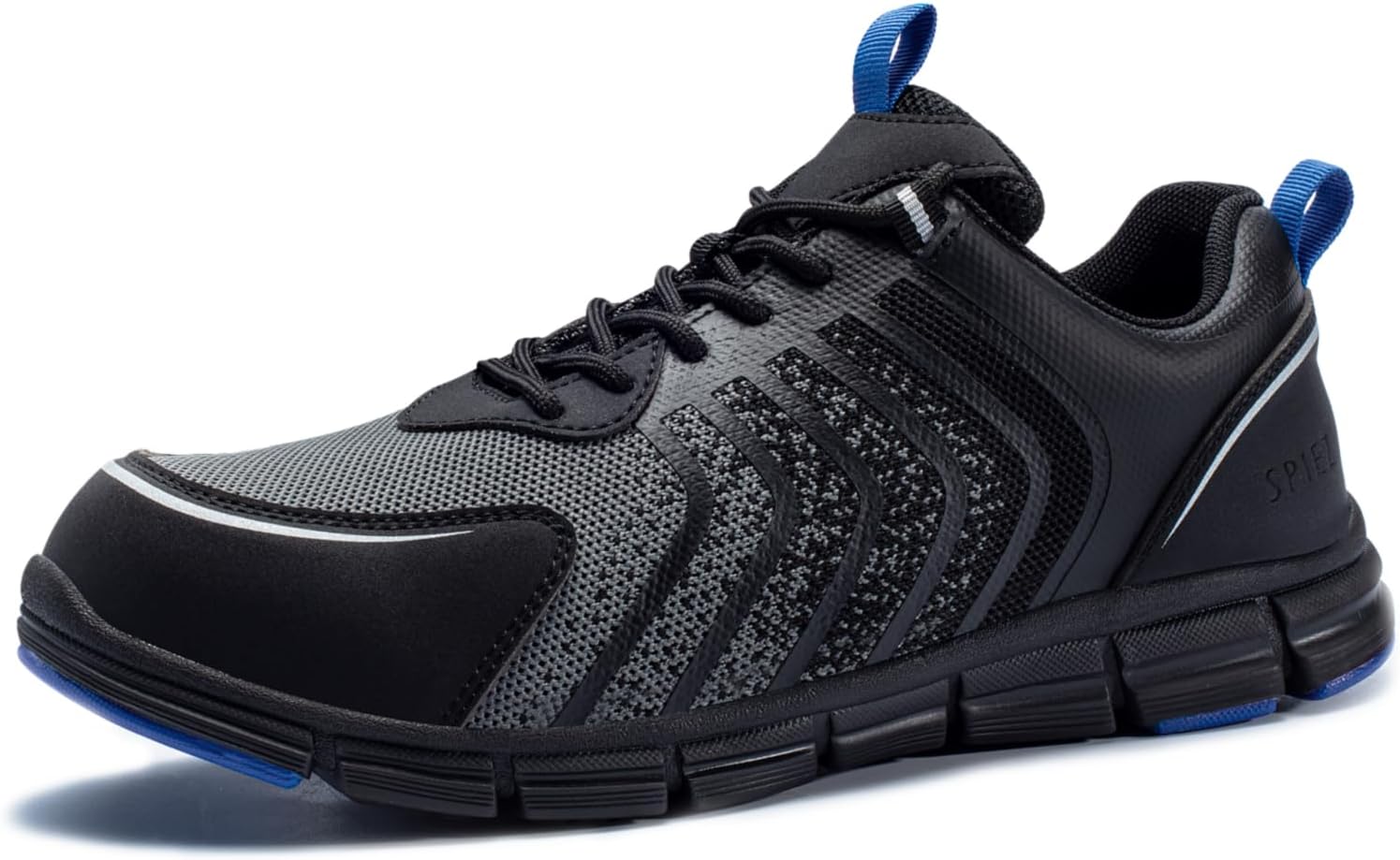 SPIEZ Safety Shoes for Men, Extra Lightweight Breathable Composite Toe Work Sneakers Black Blue US 7.5-12
