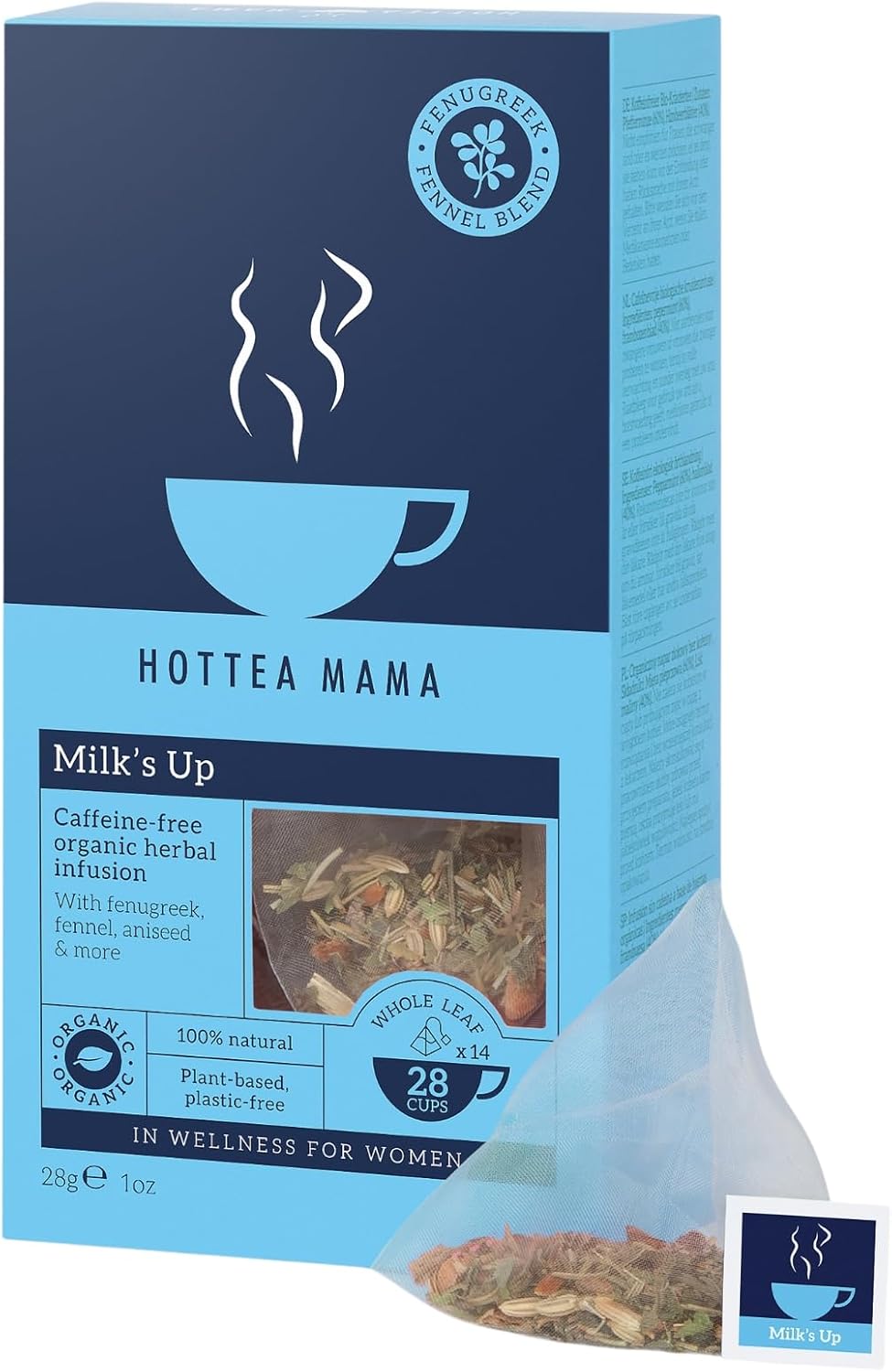 HOTTEA MAMA | Milk’s Up | Breastfeeding & Lactation Support Tea | Organic Fenugreek & Fennel | Caffeine-Free | Herbal Tea | 14 Whole Leaf Biodegradable Bags - Makes 28 Cups