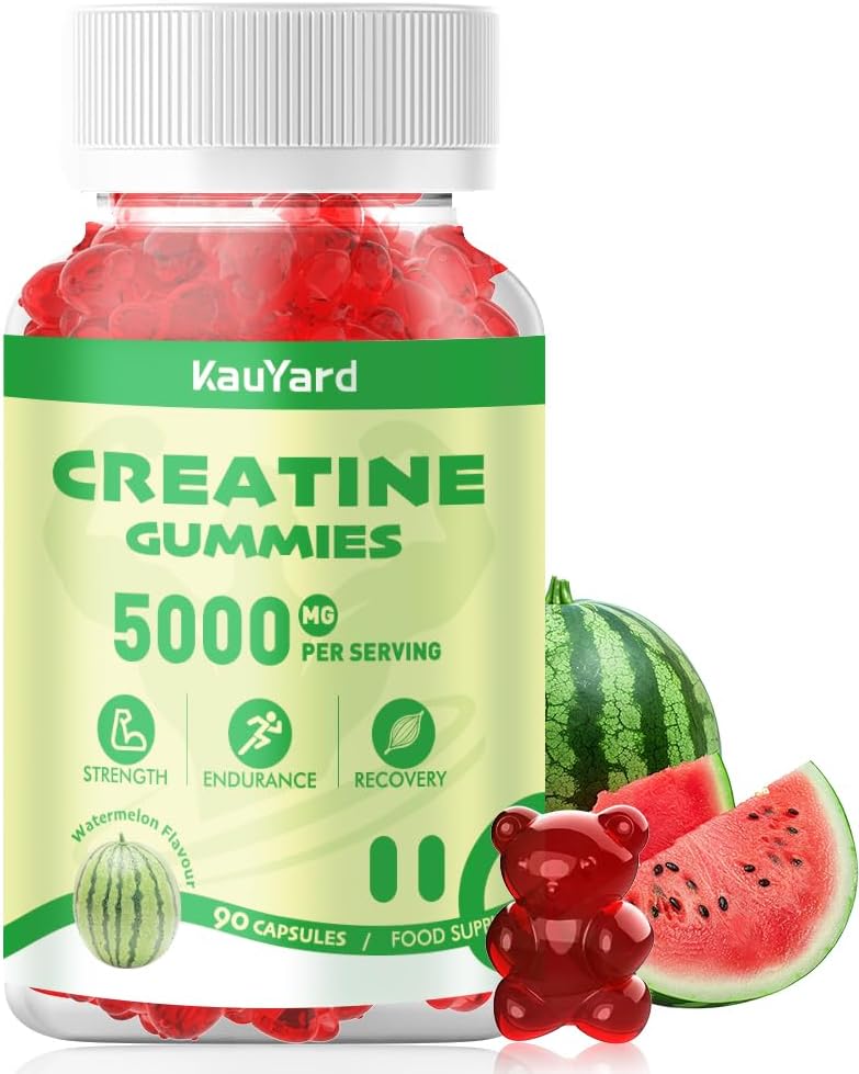 Creatine Monohydrate 5000mg Gummies - Sugar Free Muscle Support Supplement with Electrolytes & Vitamin D3 | Watermelon Flavour Chewable Creatine for Athletes & Fitness
