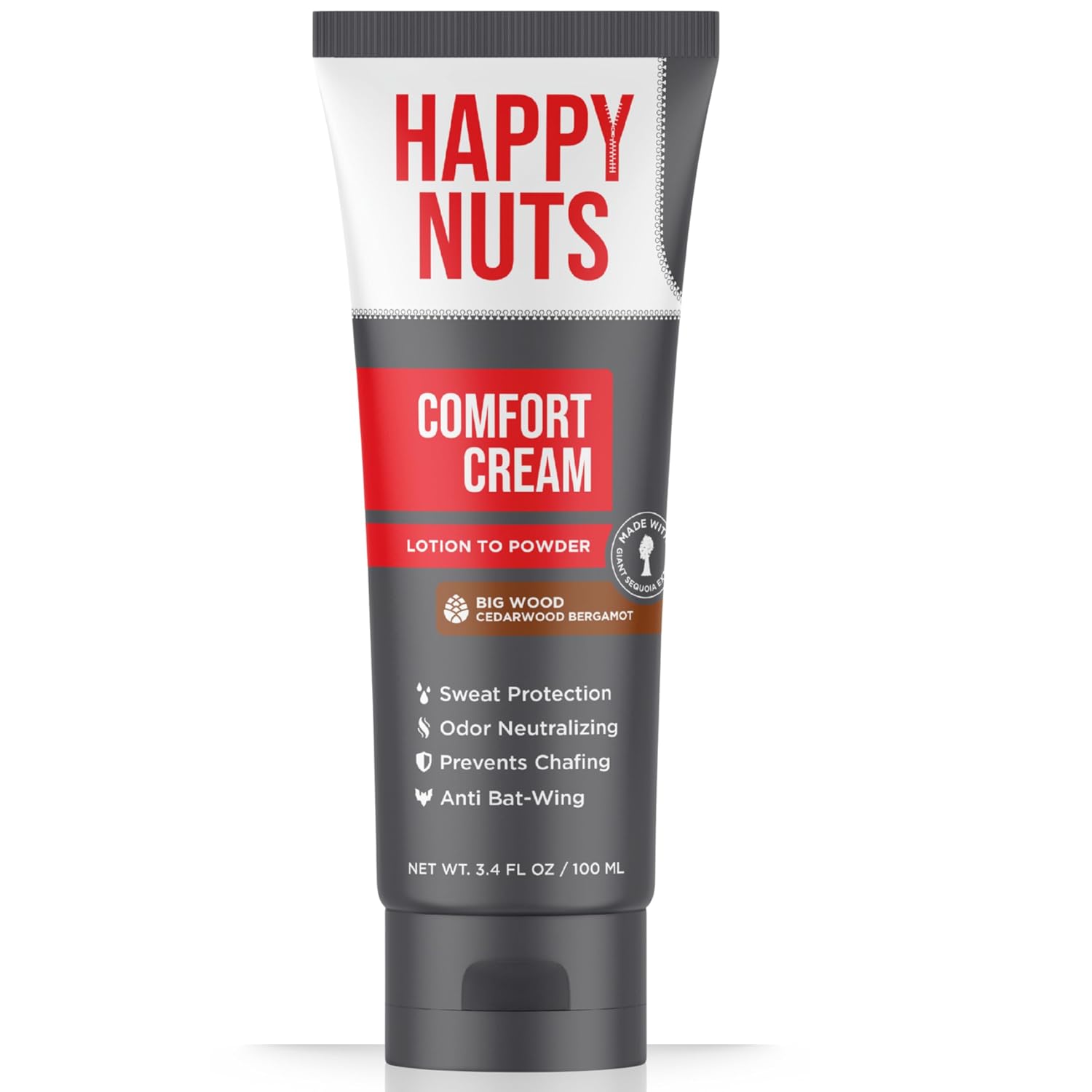HAPPY NUTS Comfort Cream Deodorant For Men: Anti-Chafing Sweat Defense, Odor Control, Aluminum-Free, Travel Essential, Mens Deodorant & Hygiene Products for Men's Private Parts 3.4 Fl Oz - Big Wood