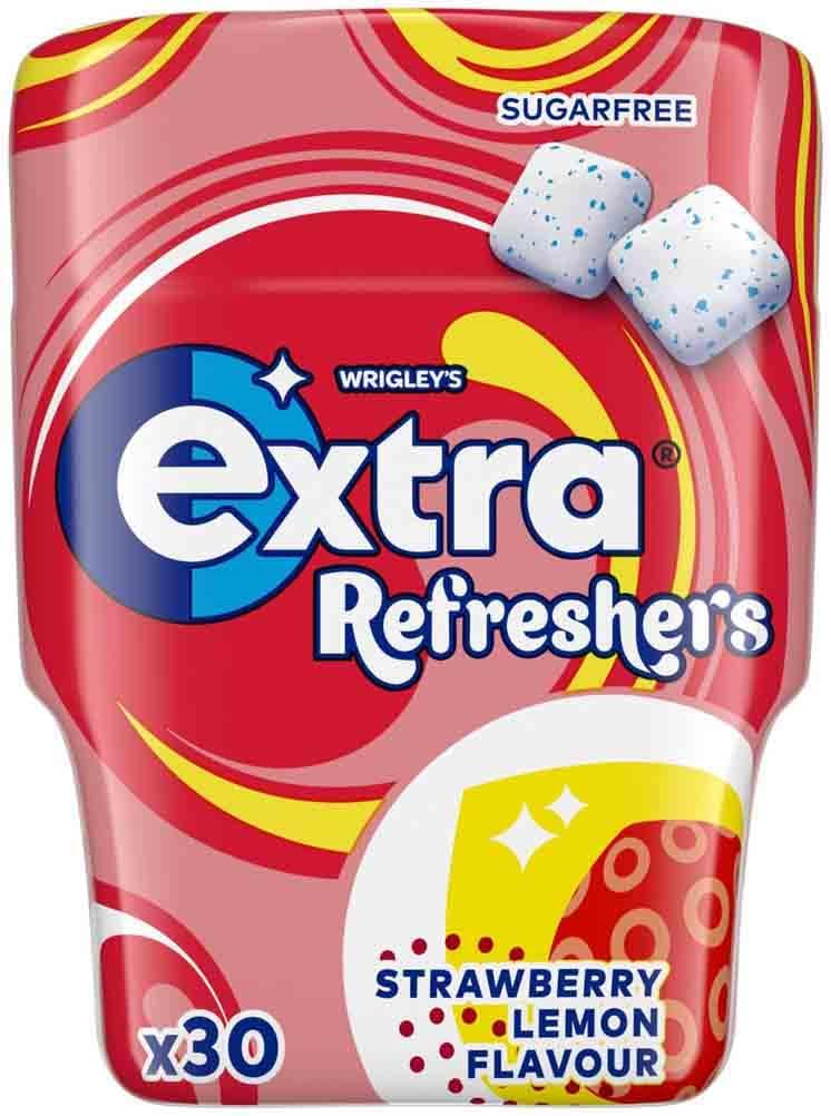 Extra Refreshers Strawberry Lemon Sugarfree Chewing Gum Bottle 30 Pieces