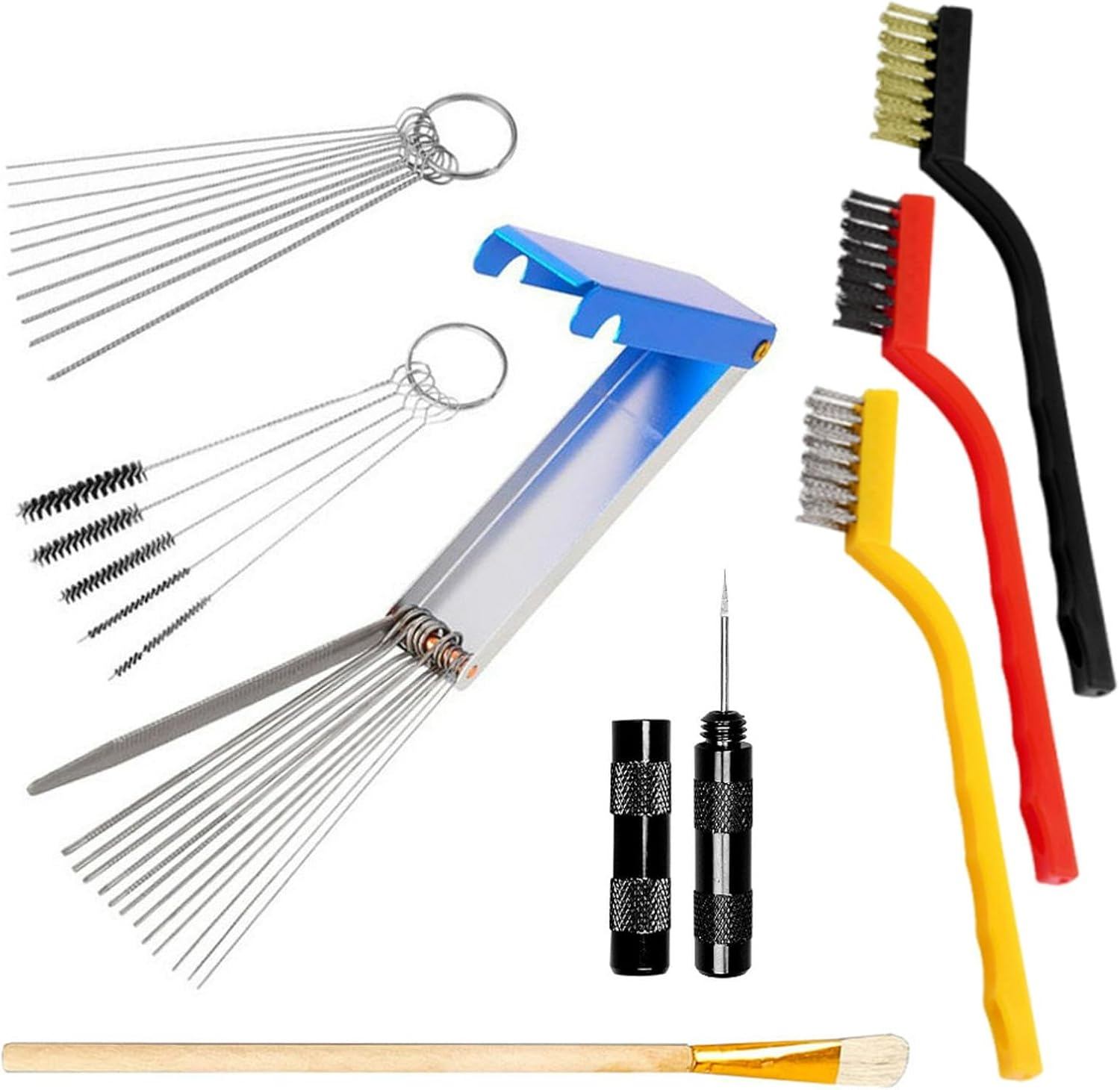 33 Pcs Carburetor Cleaner Set, Carb Cleaning Kit, 13 Cleaning Wires Set, 10 Clean-ing Needles,5 Nylon Brushes,1 Sharpening Pick Toolkit, 4 Clea-ning Brush, Carburettor Jet C-leaning Tool