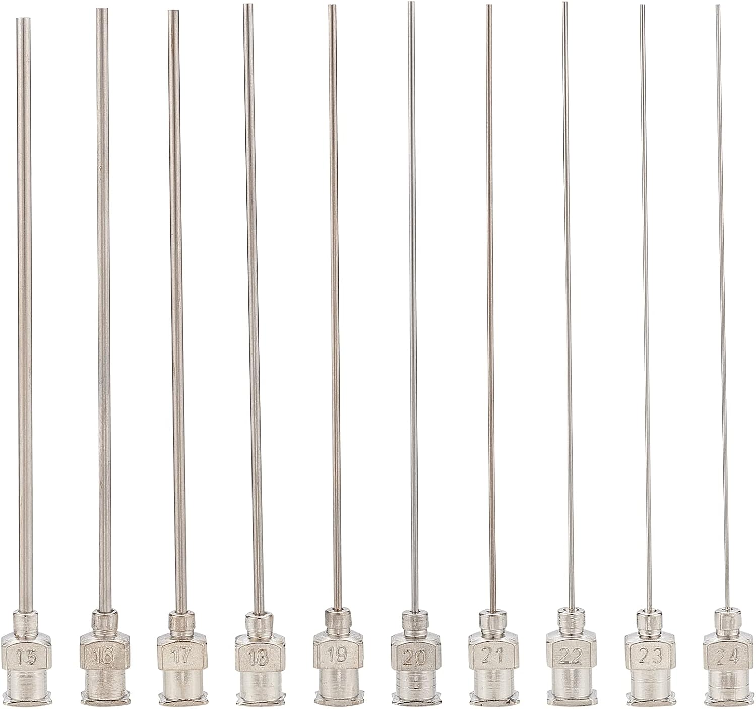 BENECREAT 20PCS 3 Inch Iron Dispensing Needle Tip 10 Mixed Size Blunt Needle with Brass Joint for Refilling Glue 15G/16G/17G/18G/19G/20G/21G/22G/23G/24G