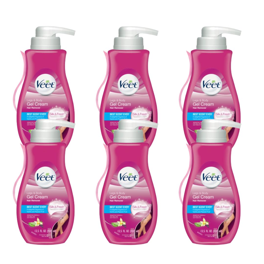 Veet Gel Hair Remover Cream, Sensitive Formula, 13.5 oz (Pack of 6)