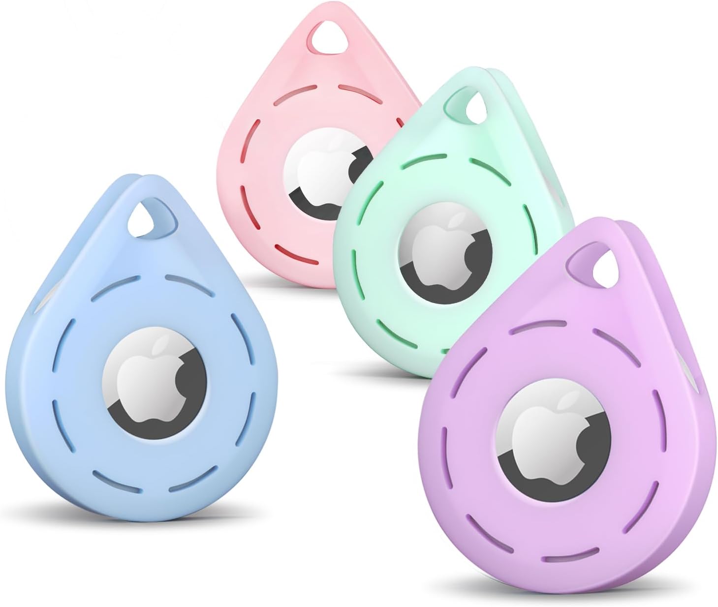ARTCHE 4-Pack Holder for Apple Airtag Keyring, Silicone Protective Case Compatible with Airtags, Anti-Scratch Secure Teardrop Shape Cover for Kids, Key Ring, Wallet, Dog Cat Pet Collar, Suitcase