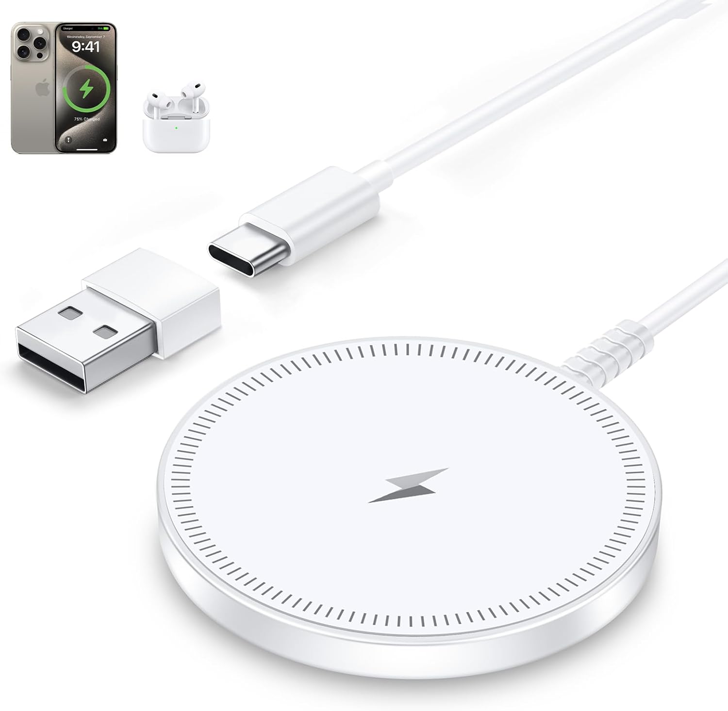 MagSafe Charger Magnetic Wireless iPhone Charge Compatible with iPhone 17 Pro Max Air 16 15 14 Pro Max Plus 13 12 Pro Max & AirPods 4 3 2 Pro - Charging Pad Dock for Travel Home Office