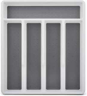 HaWare Silverware Tray for Drawer with Five Sections, Flatware Organizer/Cutlery Holder with Soft Grip Lining and Non-slip Rubber Feet, Multi-Purpose Storage for Kitchen, Office, Bathroom Supplies