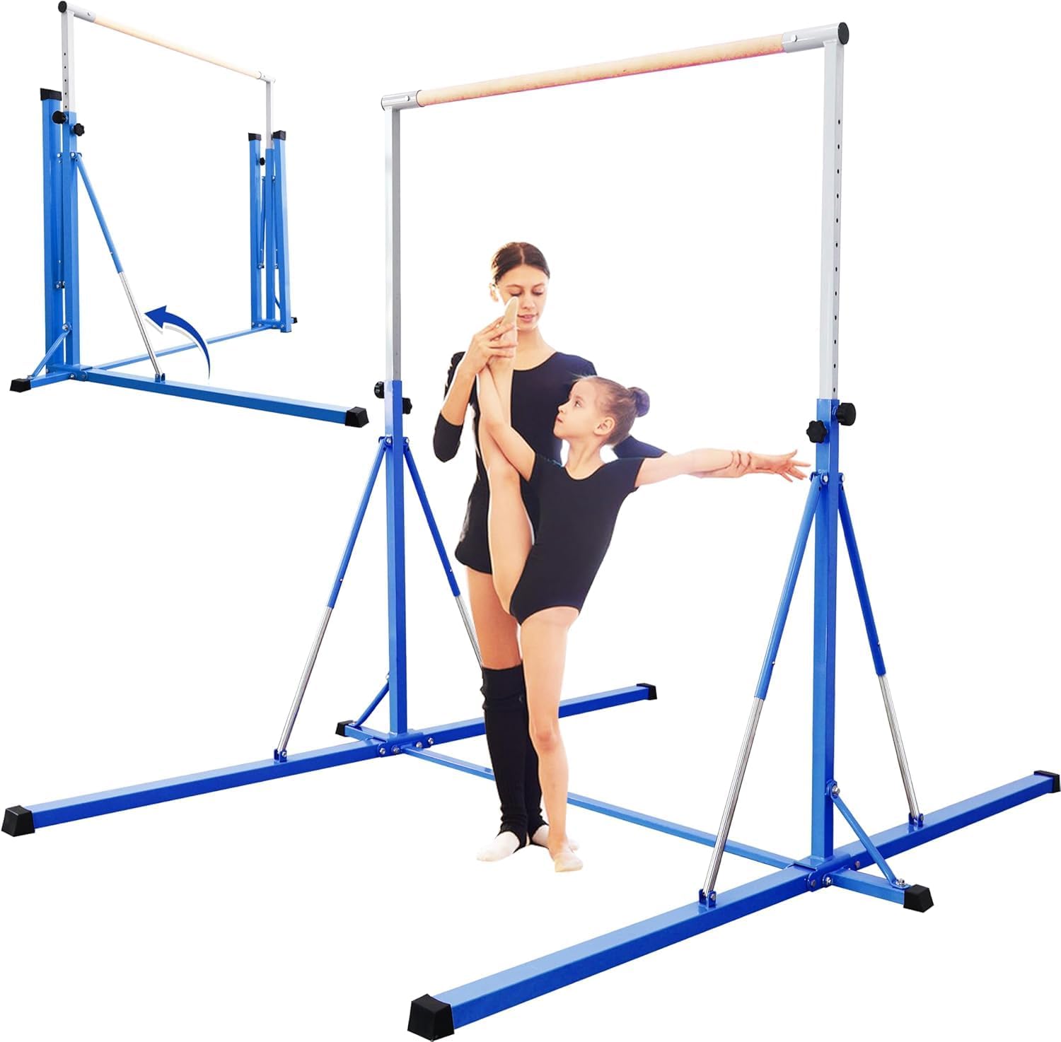 Gymnastics Bar, 5'10” Base length 45" to 71" Adjustable Horizontal Bar for Serious Training, 500 LBS Capacity, Professional Home Gym Equipment with Competition-Grade Beech-covered Fiberglass Bar