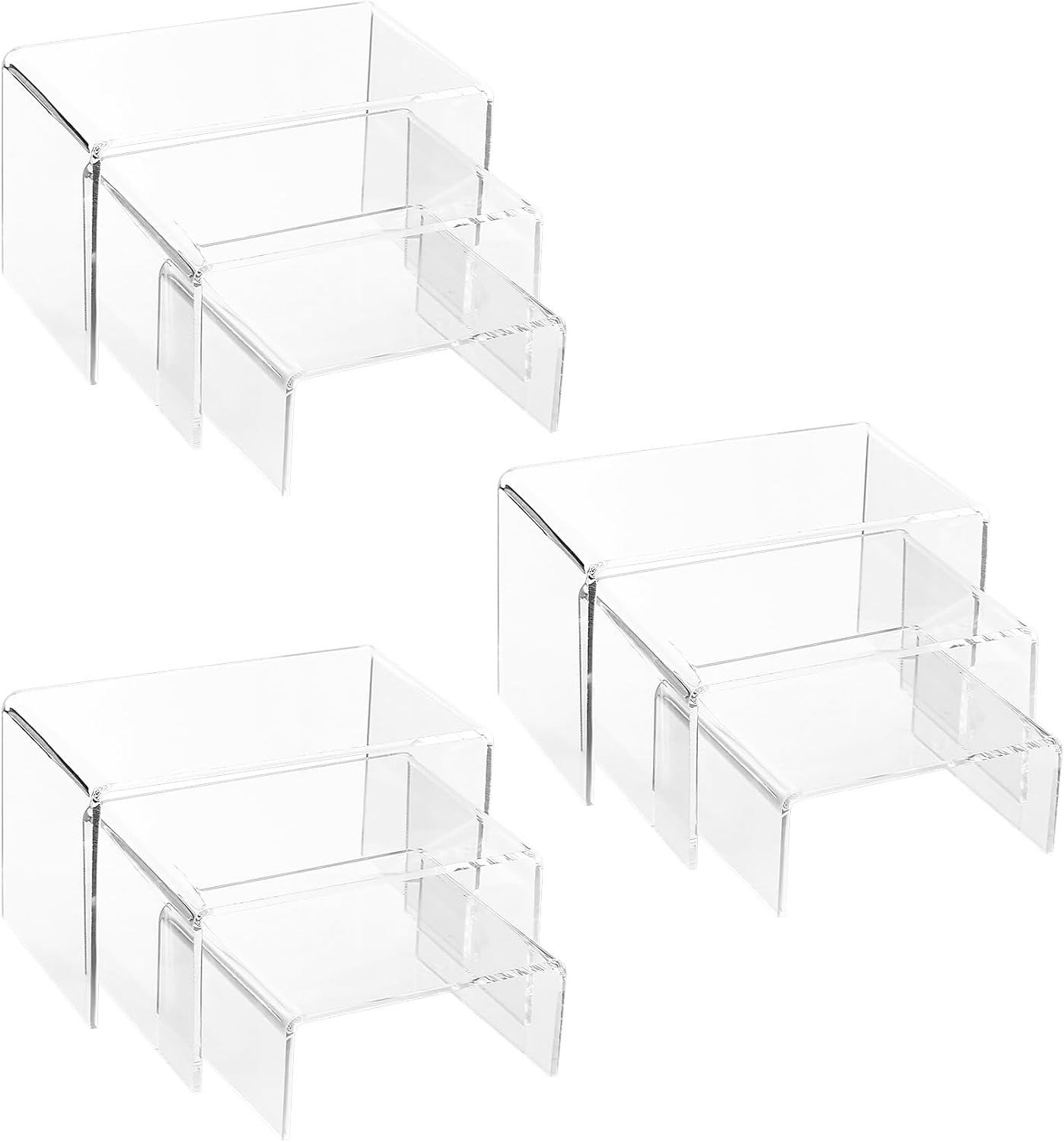 9 Pcs Clear Acrylic Display Risers, Jewelry Display Riser, Cupcakes Sweet Display Holder Stand, Retail Displays Bridge Showcase, for Figures, Buffets, Cupcakes, Jewellery Stands, 3 for Each Size