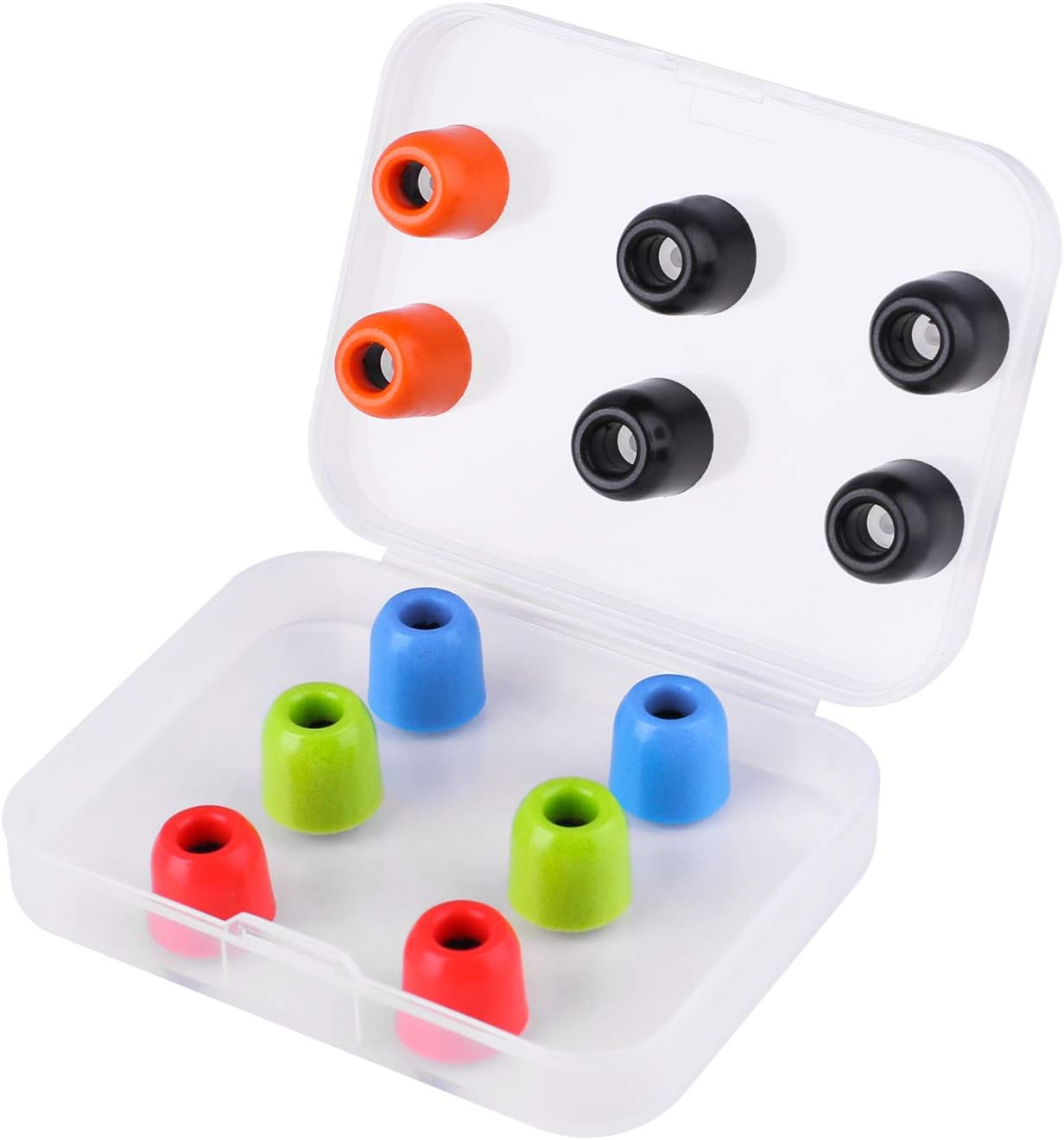 LUDOS Comfy Earbuds Replacement Memory Foam Ear Tips for Ear Buds and Earphones, with Color Red Green Orange Blue Eartips, Washable, Isolates from Outside Noise, Extra Resistant, Size 4.9mm Earpads