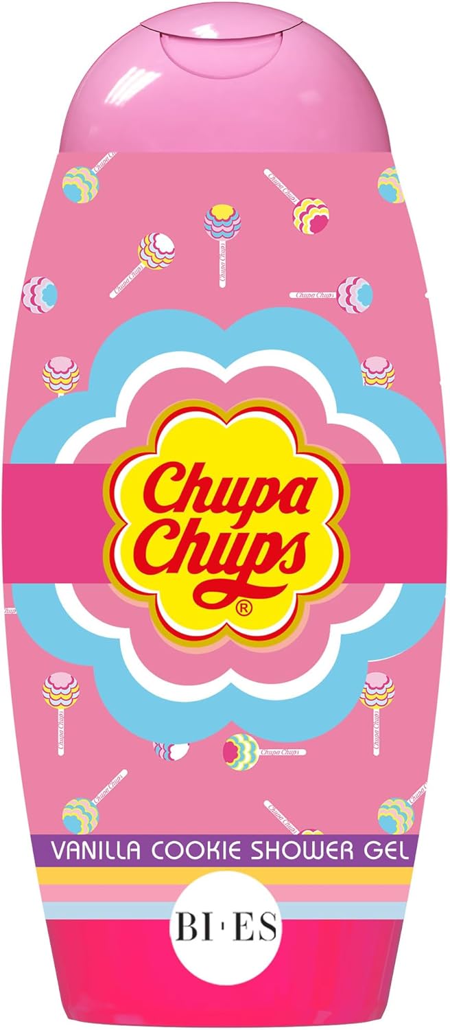 Chupa Chups Vanilla Cookie Shower Gel for Kids & Adults – Hydrating & Gentle 2-in-1 Body Wash & Shampoo with Glycerine, Soft & Nourished Skin, Gentle on Sensitive Skin, Ages 3+, 250ml