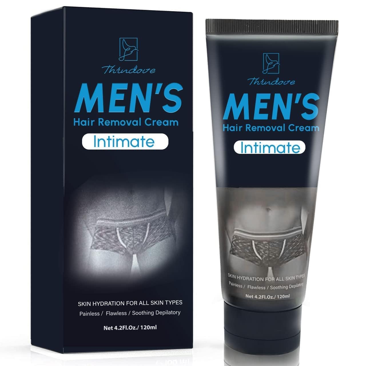 Hair Removal Cream for Men - Painless Depilatory Cream for Manscaping Unwanted Coarse Hair - Suitable for All Skin Types and Sensitive - Infused with Aloe Vera and Vitamin E - 4.2 Fl Oz