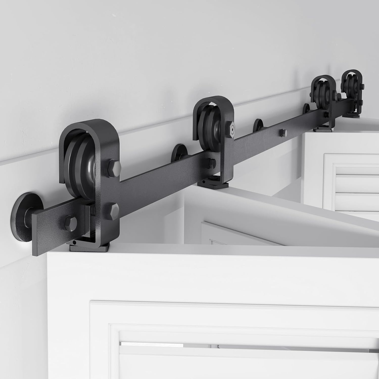 52 inch Bifold Barn Door Hardware Track Kit for Four 12 inch Closet Doors,Top Mount Sliding System,Heavy Duty Roller,Smoothly and Quietly,Black(Bifold Door Not Included)