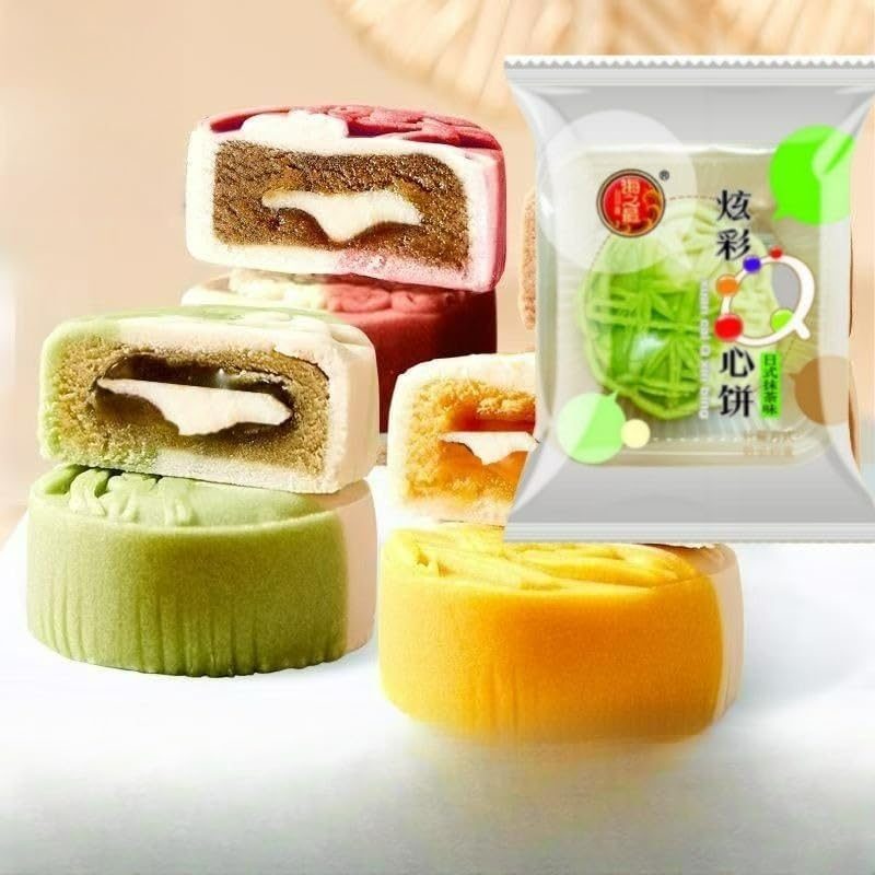 Colorful mooncakes, Mid-Autumn Festival, Cantonese mooncakes, Japanese matcha, peanuts, taro flavor, sandwich ice skin cakes, ready-to-eat, desserts, gourmet food, Chinese snacks (mix,250g)
