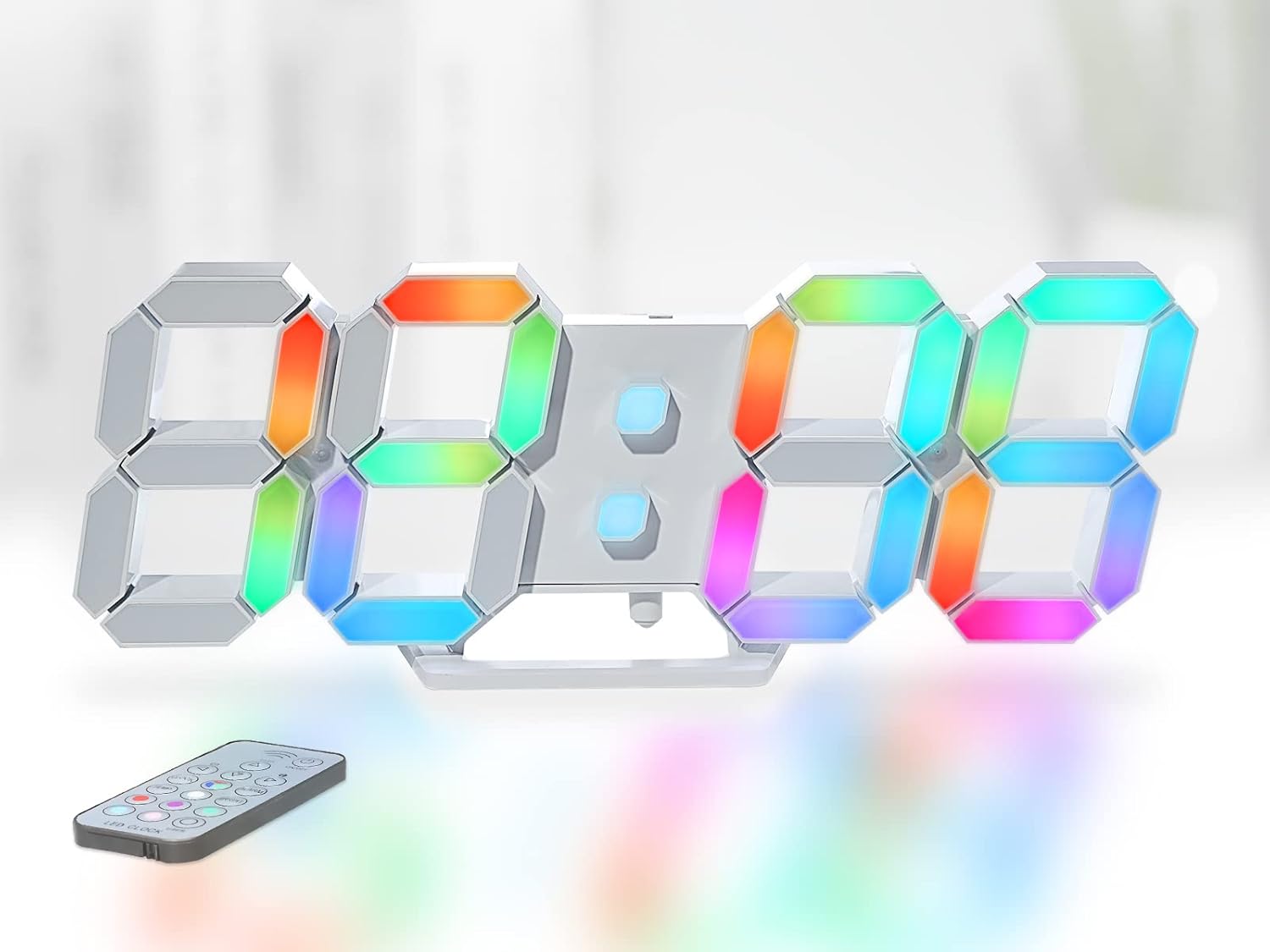 KOSUMOSU Wall Clock RGB Digital Clock 3D LED Desk Clock for Bedroom 9.7" Large Display, Colorful,Remote,Brightness Adjustable, Date/Temperature