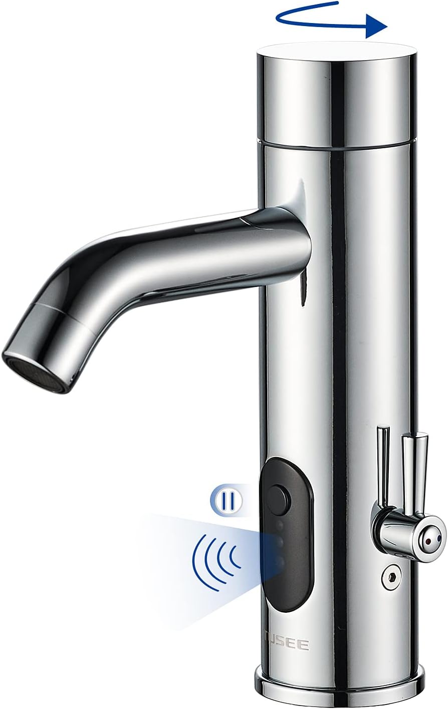 Manual and Automatic Faucet, Touchless Bathroom Faucet with One Temperature Control Rod, Chrome, TS-5303C