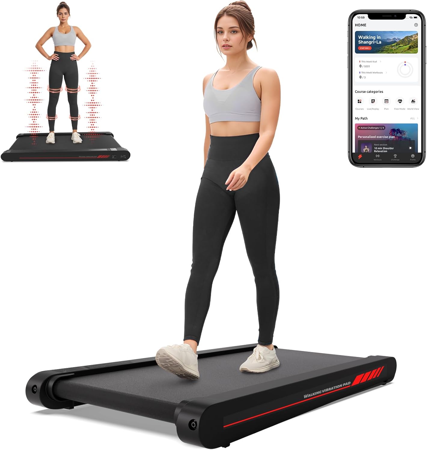 Sperax Walking Vibration Pad,Under Desk Treadmills for Home,4 in 1 Vibration Plate Exercise Machine,Portable Walking Pad with APP,350 Lb Capacity Multifunctional Treadmill Pro Max