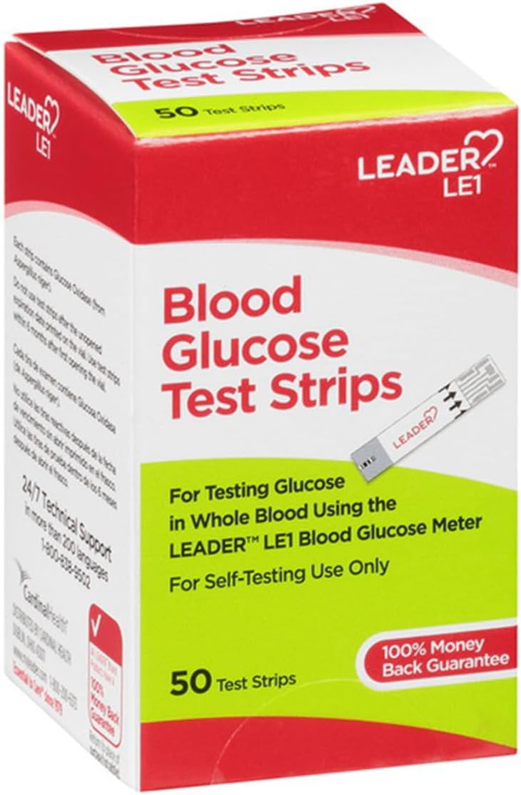 LEADER Blood Glucose Test Strips for Diabetes, No-Coding, Fast, Accurate Results, Use with LEADER Blood Sugar Monitoring System, 50 Diabetic Test Strips