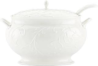 Lenox Opal Innocence Carved Covered Soup Tureen with Ladle, 10-1/4-Inch, White, 152 ounces