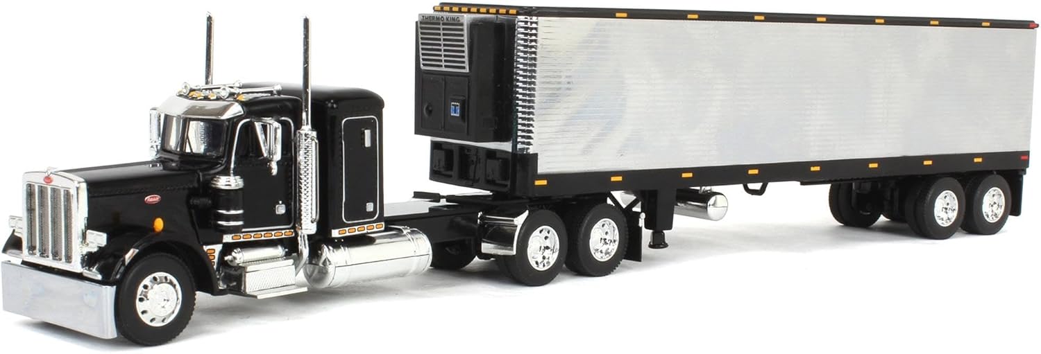 First Gear 1/64 Black & Chrome Peterbilt 359 with 40ft Vintage Reefer Trailer, DCP 60-2043