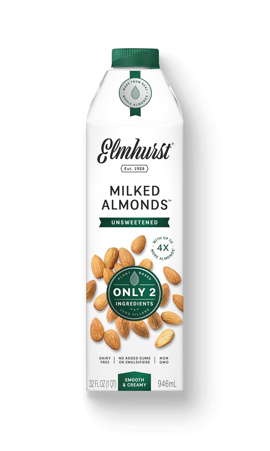 Elmhurst 1925 Unsweetened Almond Milk, 32 Ounce (Pack of 6)