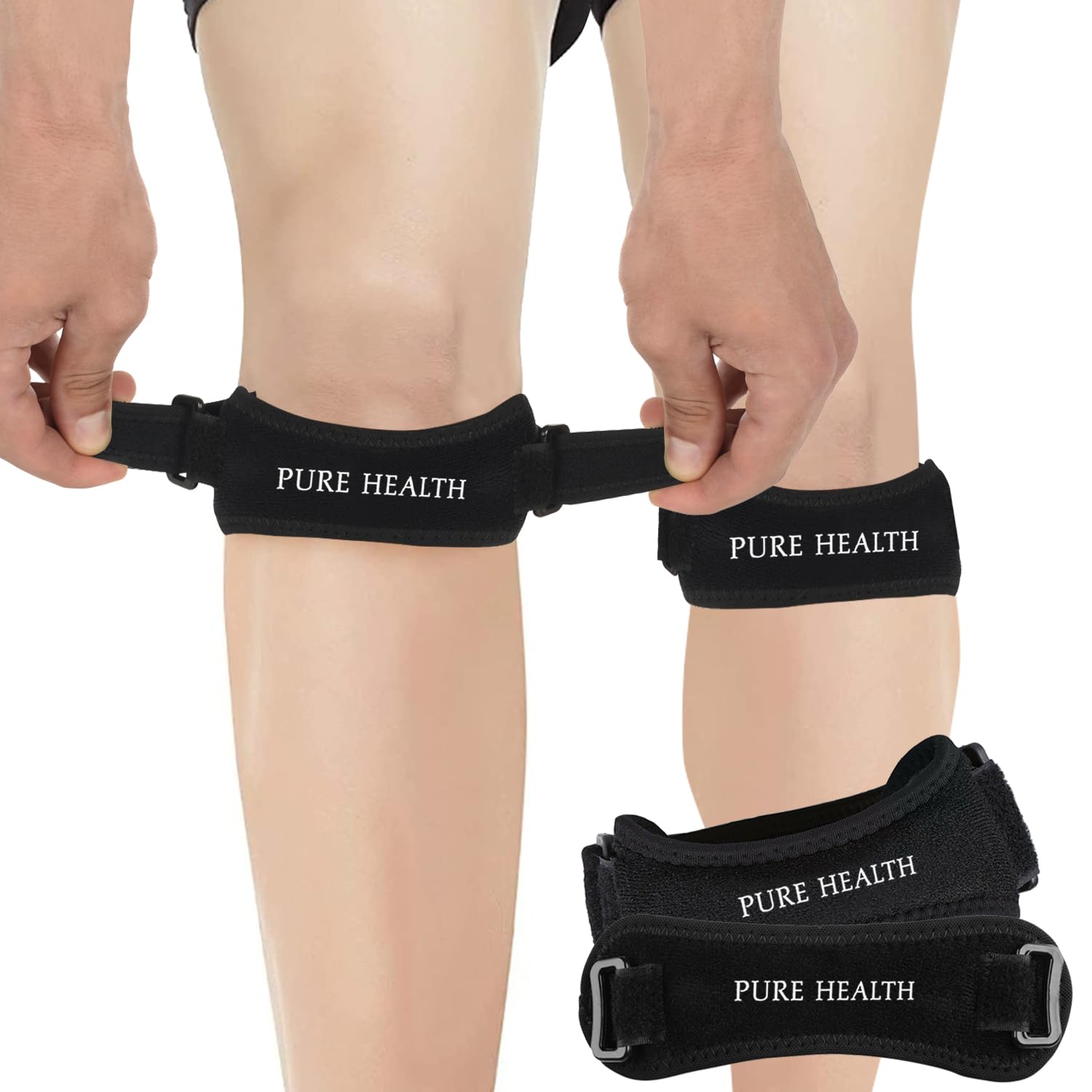 Pure Health Adjustable Knee Support Open Patella - Reinforced Knee Brace for Arthritis, Joint Pain Relief, ACL, Meniscus Tear, Runners Knee, Walking, running (Patella Knee Strap)