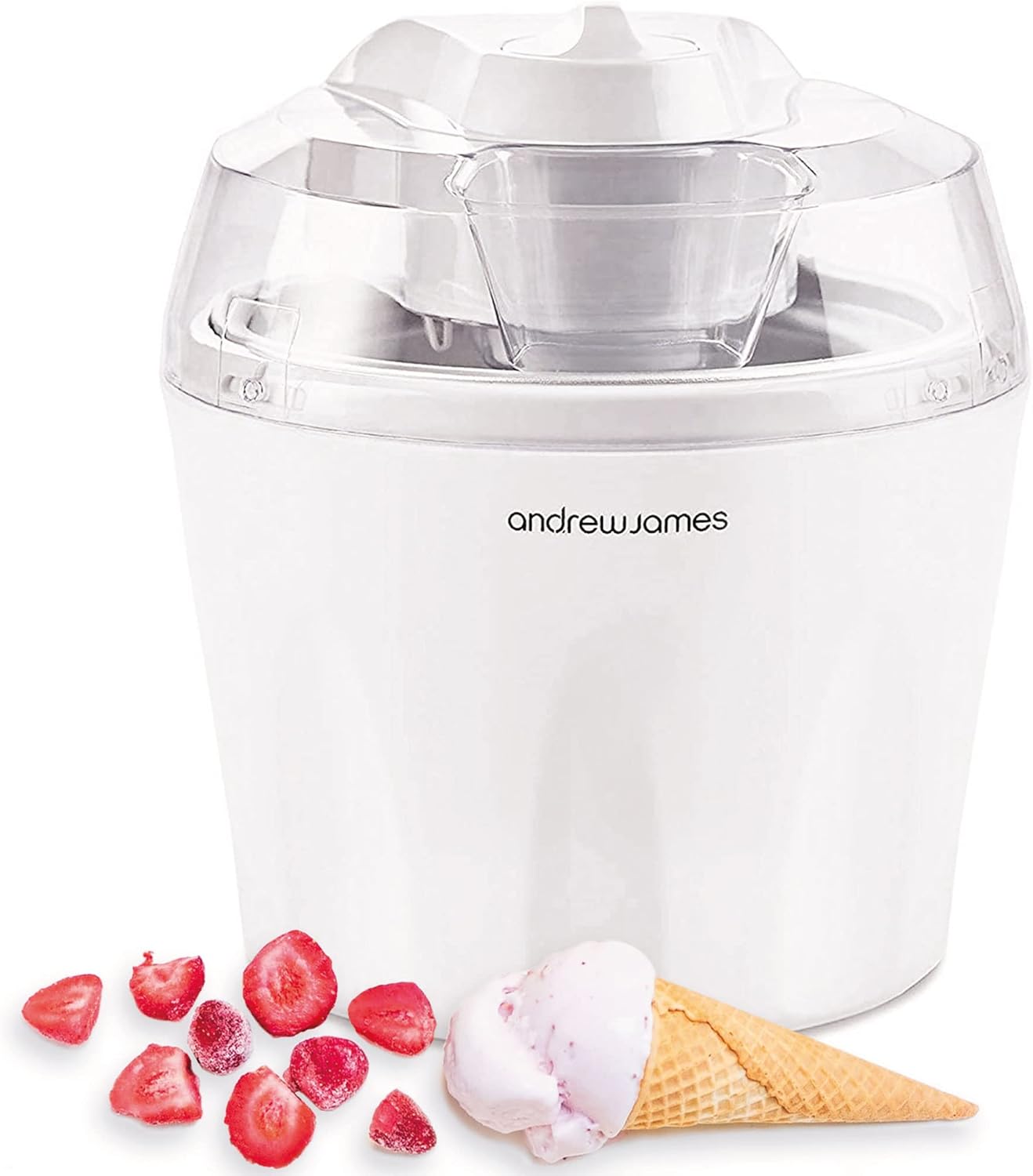Andrew James Ice Cream Maker Machine Frozen Yoghurt Sorbet Maker, Detachable Ice-Cream Mixing Paddle, Professional Ingredients Funnel, Dessert and Icecream Maker