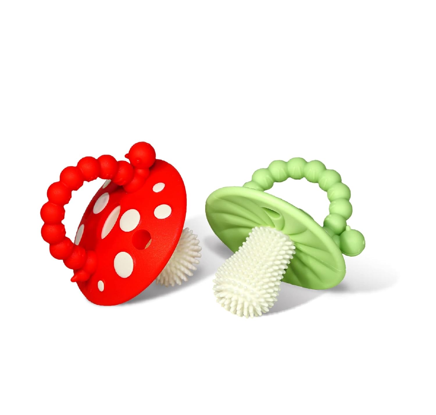 RaZbaby Chompy Teether – Soft Silicone Teething Toy for Infants & Babies 3M+, Massaging Bristles for Teething Relief, Hands-Free & Easy to Hold, Sensory Development, BPA-Free - Great Gift - Red/Green
