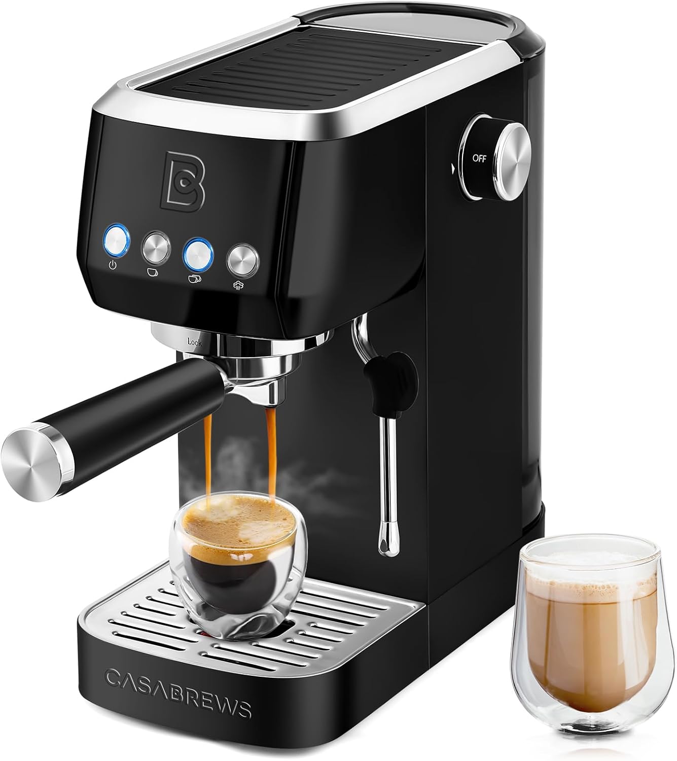 CASABREWS Espresso Machine 20 Bar, Professional Espresso Coffee Machine with Steam Milk Frother, Coffee Maker Cappuccino Latte Machine with 49oz Removable Water Tank, Black