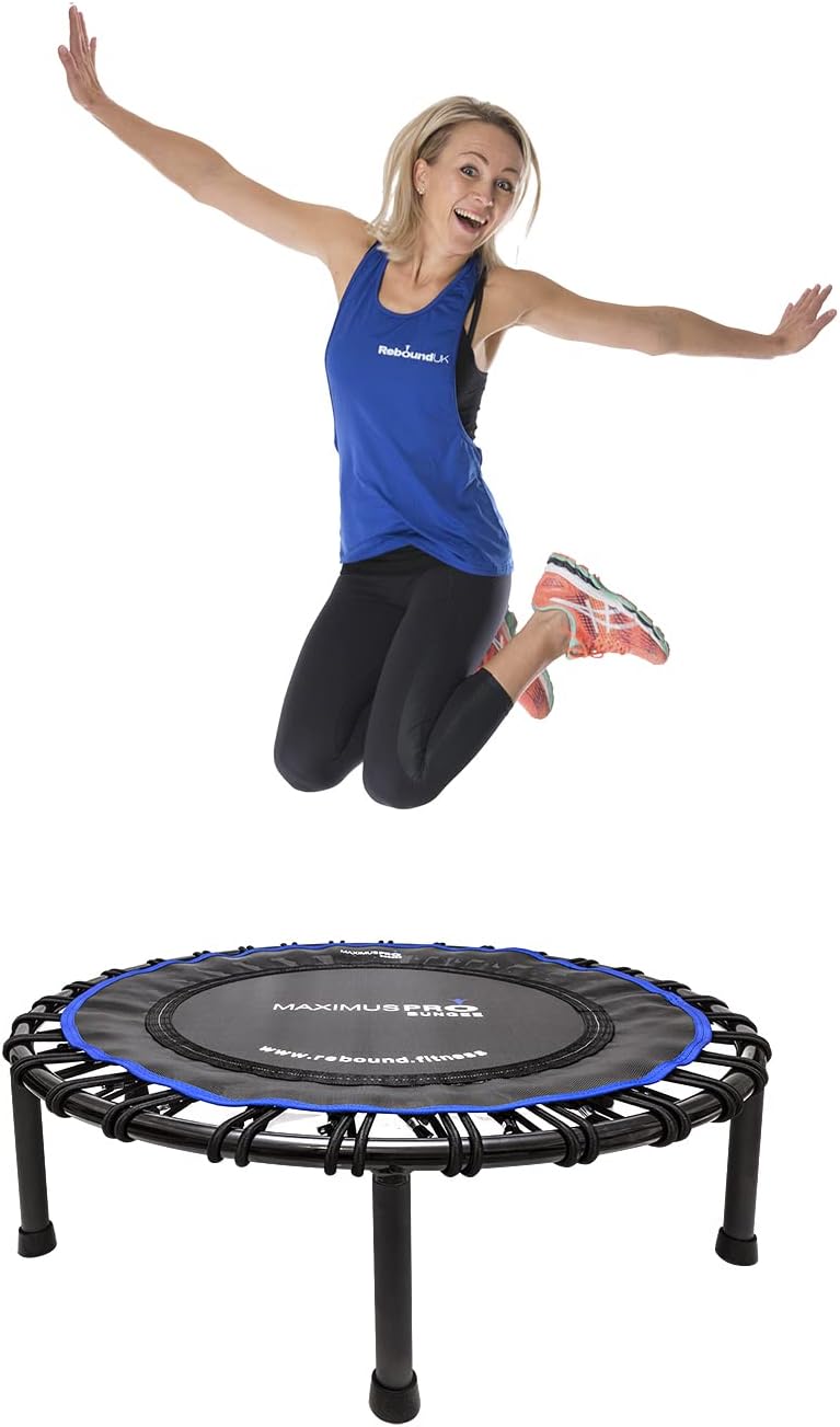 Maximus Pro Bungee Rebounder | Stronger Quieter & Softer Bounce | 40'' Mini Trampoline Ready Assembled for Adults & Children | Max 400lb | DVD+ Videos