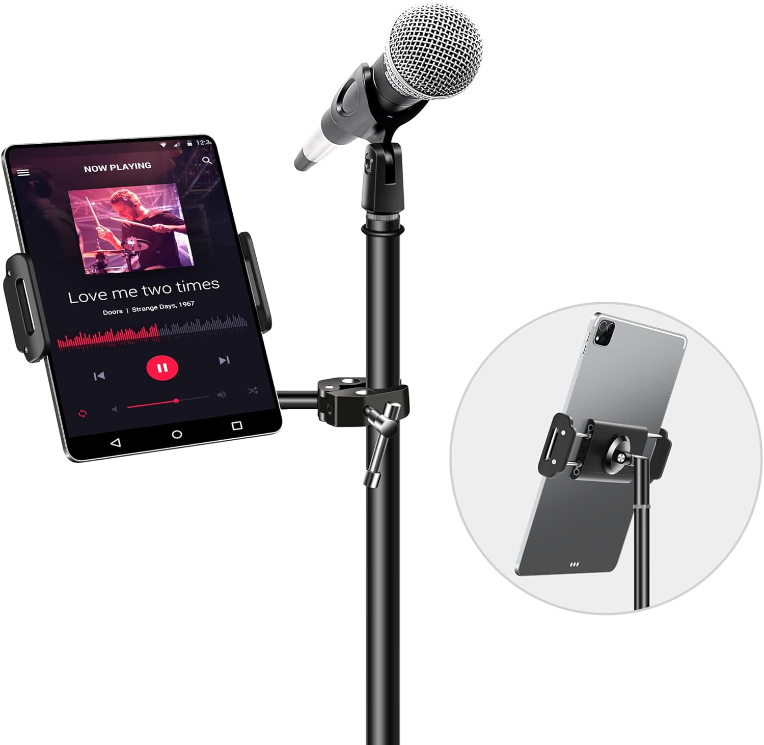 elitehood Aluminum iPad Holder for Mic Stand, Side Mount iPad Music Stand Holder for Microphone, 360° Swivel Tilt Adjustable Mic Tablet Mount for 4-13in iPhone, Cell Phones and Tablets