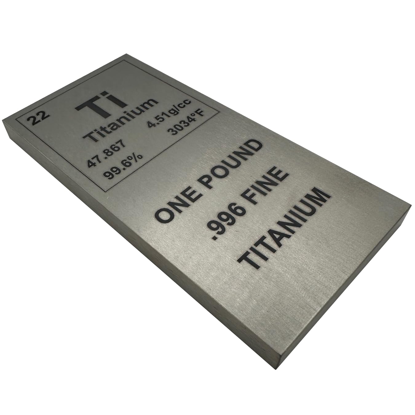 Titanium Bar - 1lb Laser Engraved 99.6% Pure Bullion Bar, Metal Paperweight, Office Desk Decor & Conversation Starter