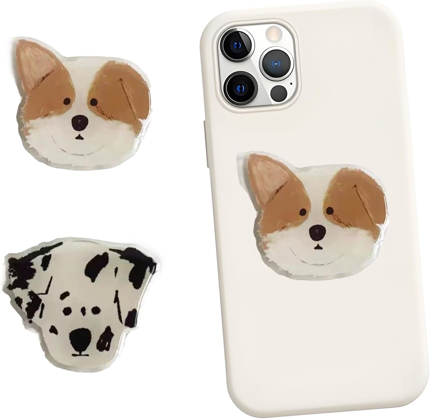 Set of 2 Dog-Shaped Phone Grip Stand, Cute Dog Phone Grip for dog lovers,Collapsible Cellphone Finger Grip Holder,Compatible with Smartphone,Mobiles&Cases (Corgi & Dalmatian)