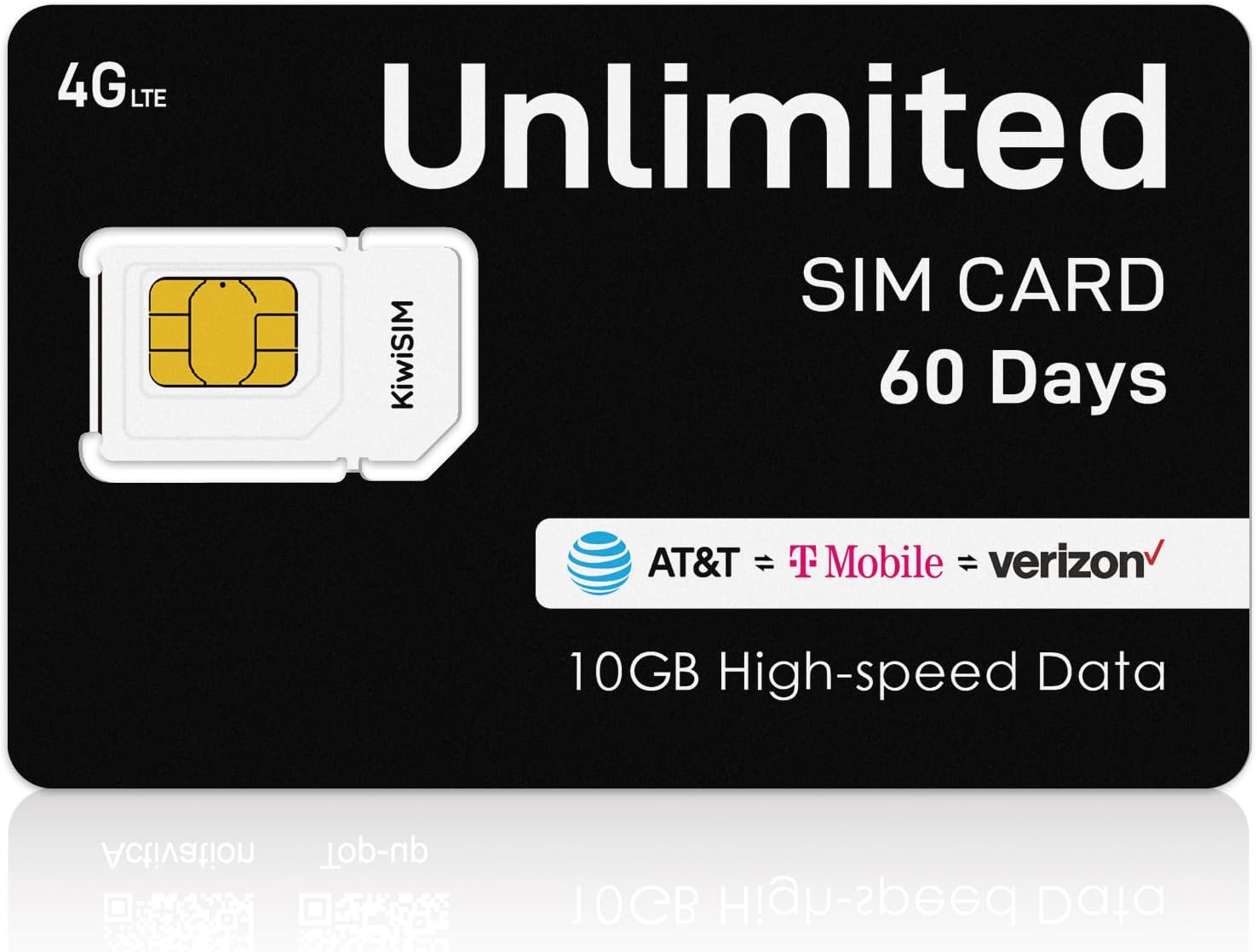 Unlimited Data SIM Card 10GB 60 Days High-Speed (After 256kbps), Compatible with AT&T, T-Mobile & Verizon, Perfect for Unlocked Mobile WiFi/Router/Portable WiFi, No Contract, No Activation