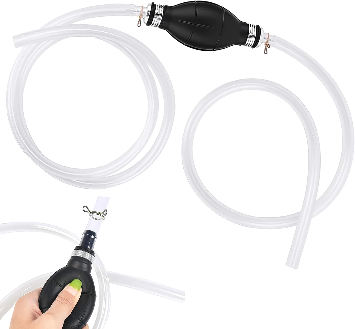 2m Syphon Pump, Car Manual Fuel Extraction Hose, Oil Extractor, Hand Fuel Siphon Pump Kit Portable Water Pump with 2 Durable PVC Hoses for Cars Fish Tanks Boats Gasoline Gas Petrol Diesel Transfer