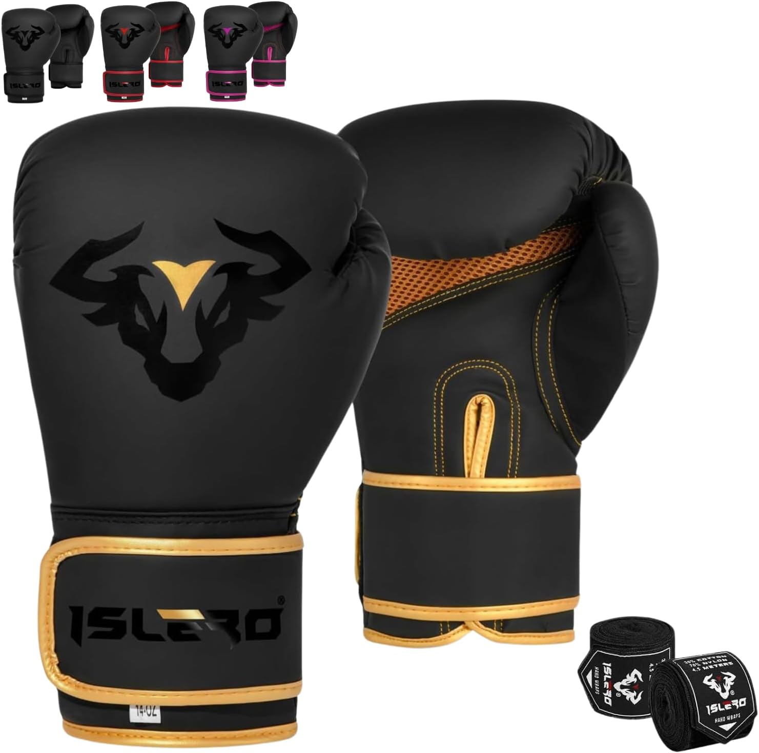 Islero EVO Fitness Matte Black Boxing Gloves Men Punch Bag Women Pink MMA Muay Thai Martial Arts Kick Boxing Sparring Training Fighting Gloves With Hand Wraps