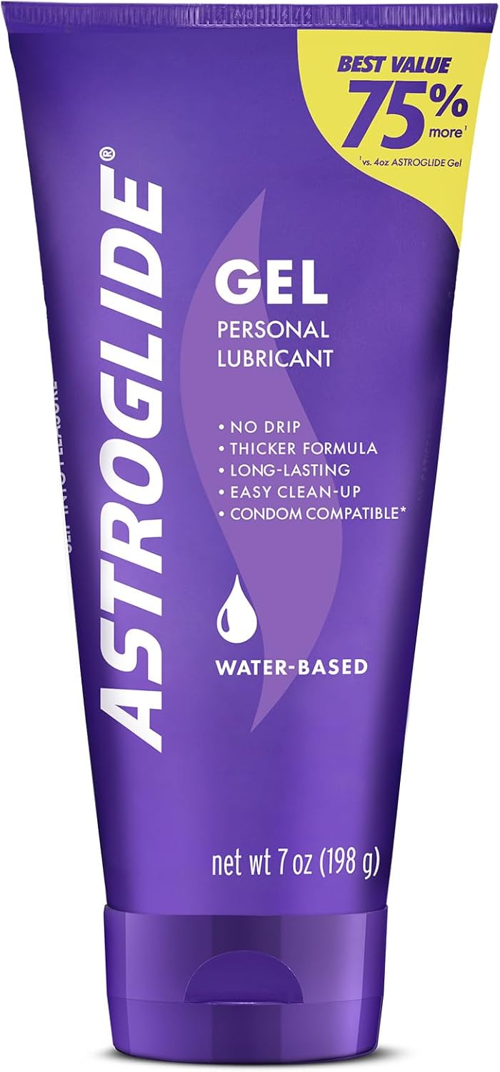Astroglide Water Based Lube (7oz), Ultra Gentle Gel Personal Lubricant for Vaginal and Anal Sex, Stays Put with No Drip, Sex Lube, Long-Lasting for Men, Women and Couples, Safe for Toys