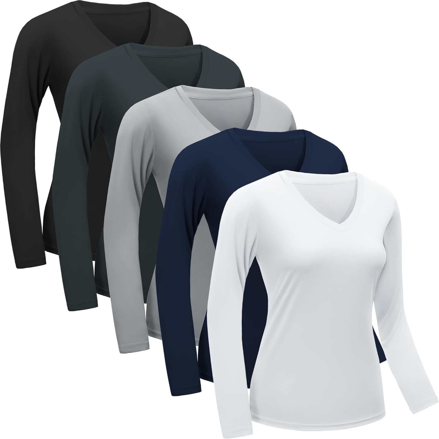 Womens Long Sleeve Workout Tops Moisture Wicking Athletic Shirts Running Quick Dry V Neck T Shirts for Women